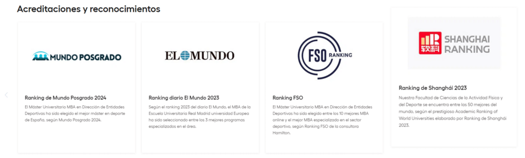 Reconocimientos Escuela Universitaria Real Madrid Universidad Europea